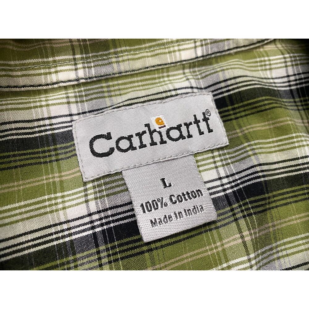 Carhartt Button Down Shirt Mens Large Classic Plaid Short Sleeve Cotton S206 FGN - Picture 9 of 11